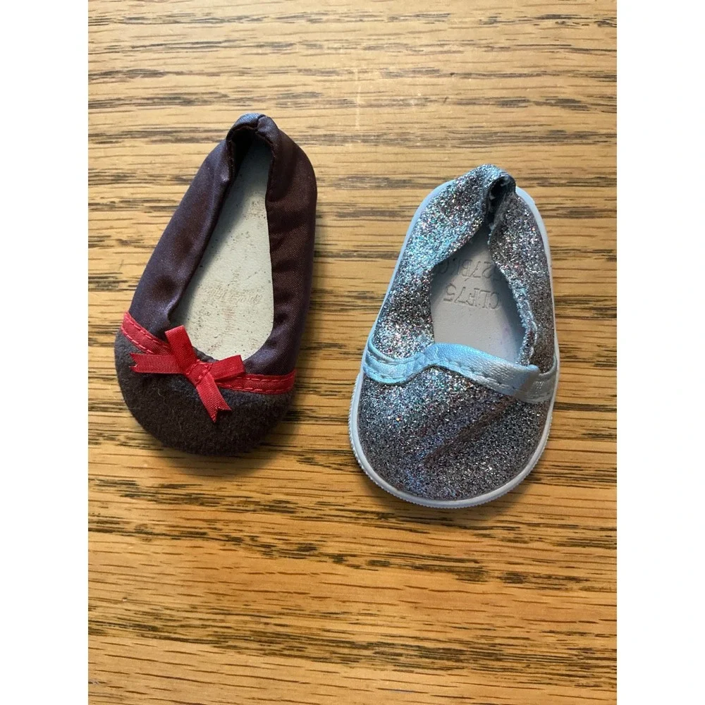American Girl Doll Shoes Lot Brown Ballet Flat Silver Glitter Sneaker Mismatched